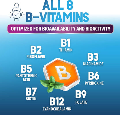 B Complex Vitamins Capsules - Super Complete B-100 Complex with Vitamin B12, B6, C, Biotin, Folate & Folic Acid for Immune & Energy Support - Supplement for Heart, Brain, & Nerve Support - 60 Capsules