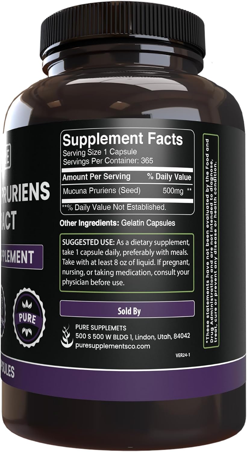 Pure Original Ingredients Mucuna Pruriens (365 Capsules) - No Fillers, Lab Verified - görsel 2