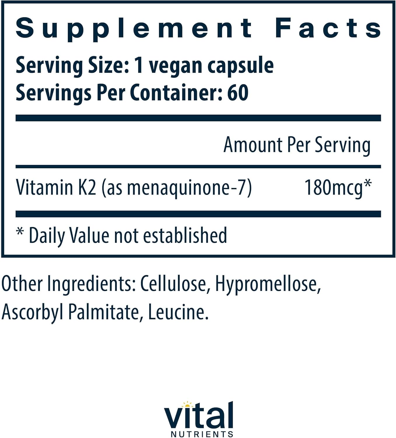 Vital Nutrients Vitamin K2-7 MK7 – Vegan Supplement for Bone and Blood Vessel Health – 60 Capsules - görsel 2