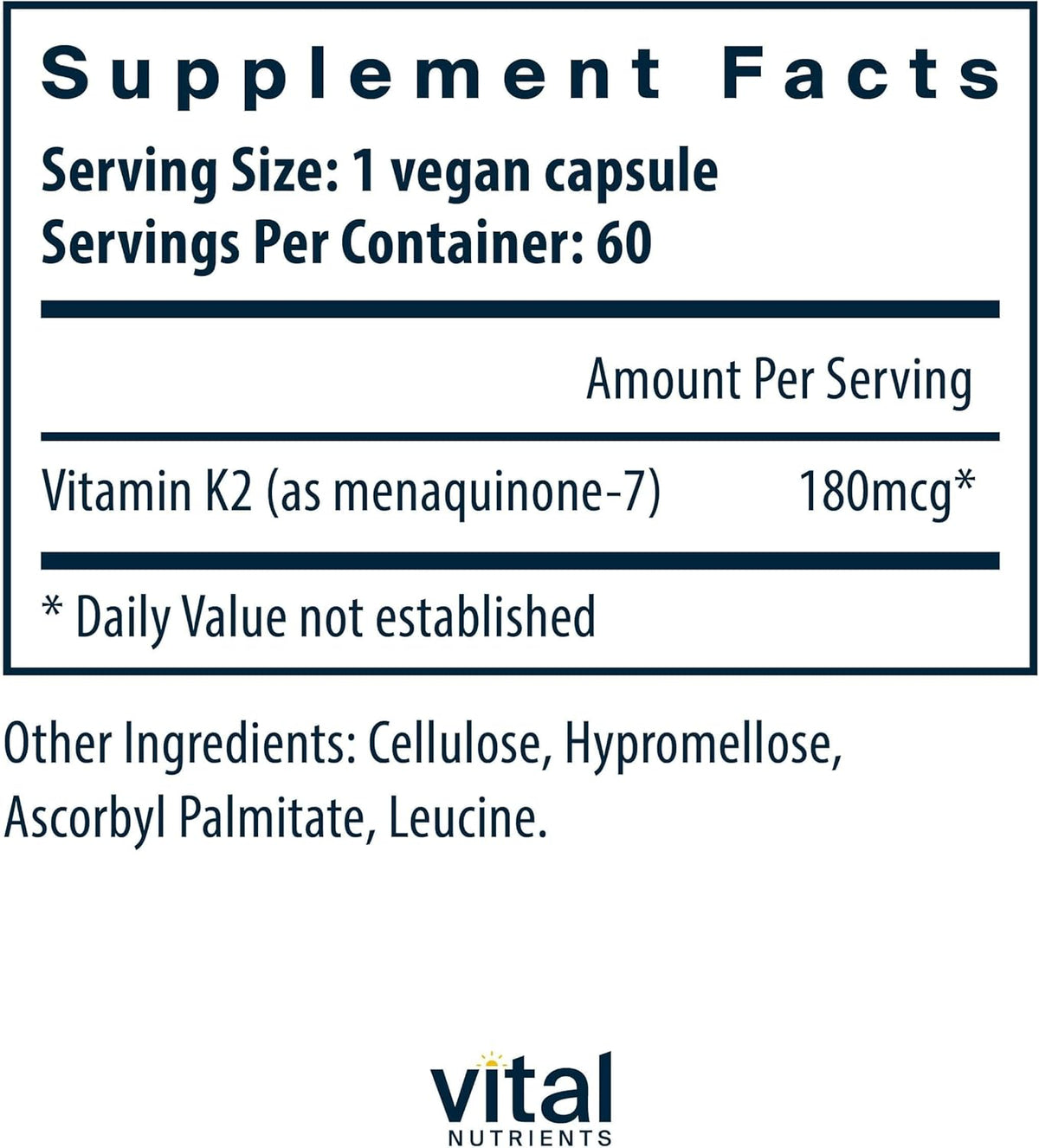 Vital Nutrients Vitamin K2-7 MK7 – Vegan Supplement for Bone and Blood Vessel Health – 60 Capsules - görsel 2