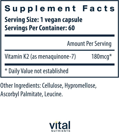 Vital Nutrients Vitamin K2-7 MK7 – Vegan Supplement for Bone and Blood Vessel Health – 60 Capsules