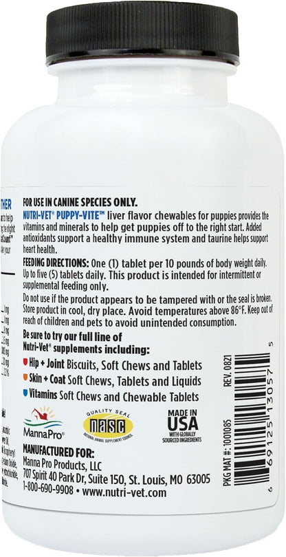 Nutri-Vet Puppy-Vite Chewables for Puppies - Daily Dog Multivitamin with Essential Nutrients, 60 Count
