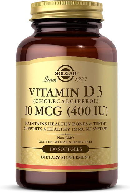Solgar Vitamin D3 (Cholecalciferol) 10 µg (400 IU) – 100 Softgels