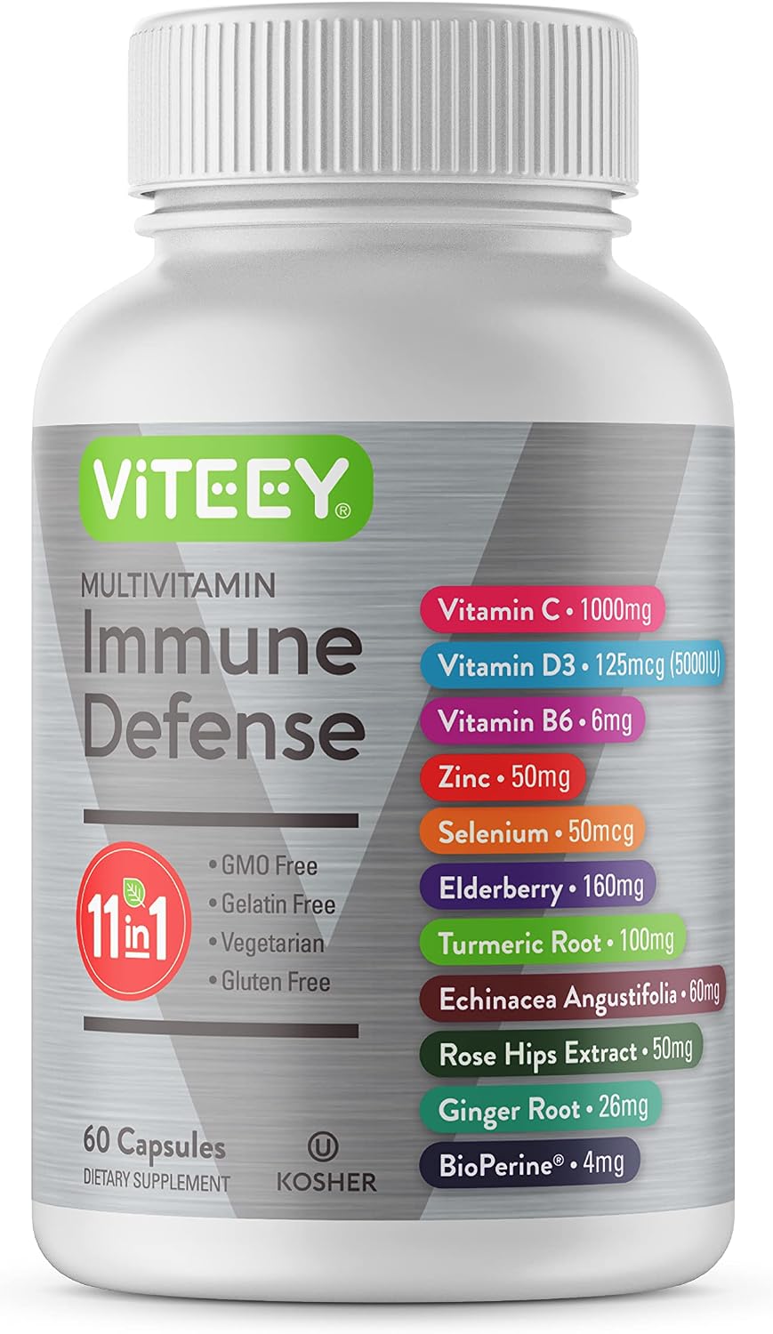 Viteey 11-in-1 Immune Support Supplement with Vitamin D3, C, Zinc, and Elderberry (60 Capsules) - görsel 1