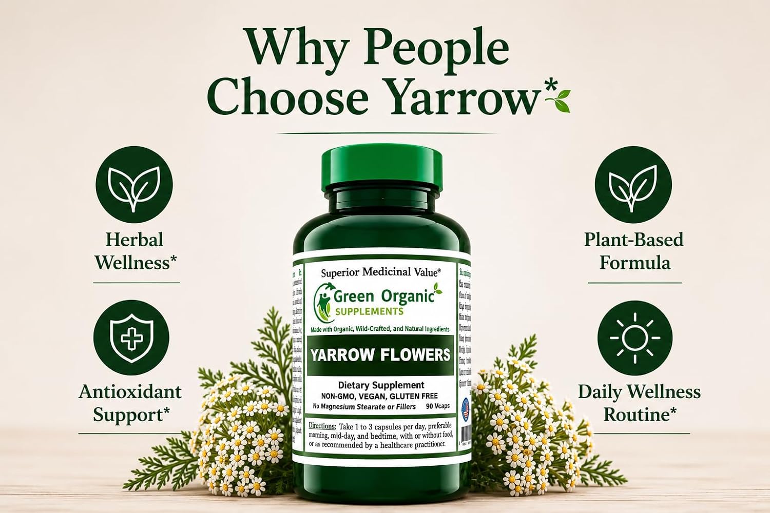 Yarrow Flower, 90 VCaps, Non-GMO, Gluten-Free (Pack of 1) - görsel 3