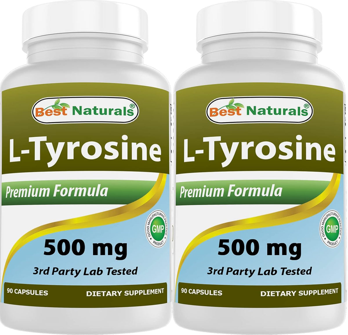 Best Naturals L-Tyrosine 500 mg, 90 Capsules (Pack of 2) – Non-GMO, Gluten-Free Amino Acid Supplement - görsel 1