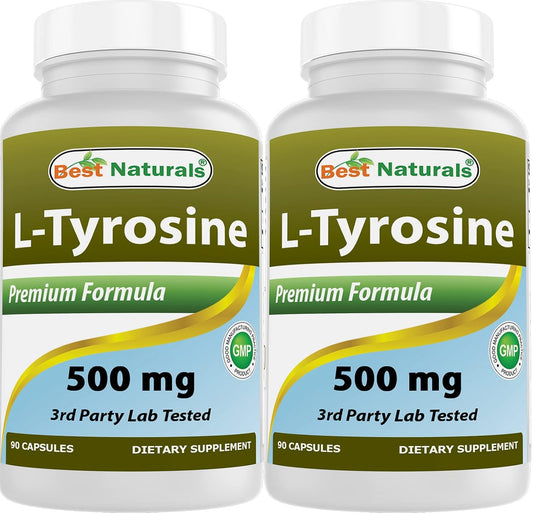 Best Naturals L-Tyrosine 500 mg, 90 Capsules (Pack of 2) – Non-GMO, Gluten-Free Amino Acid Supplement