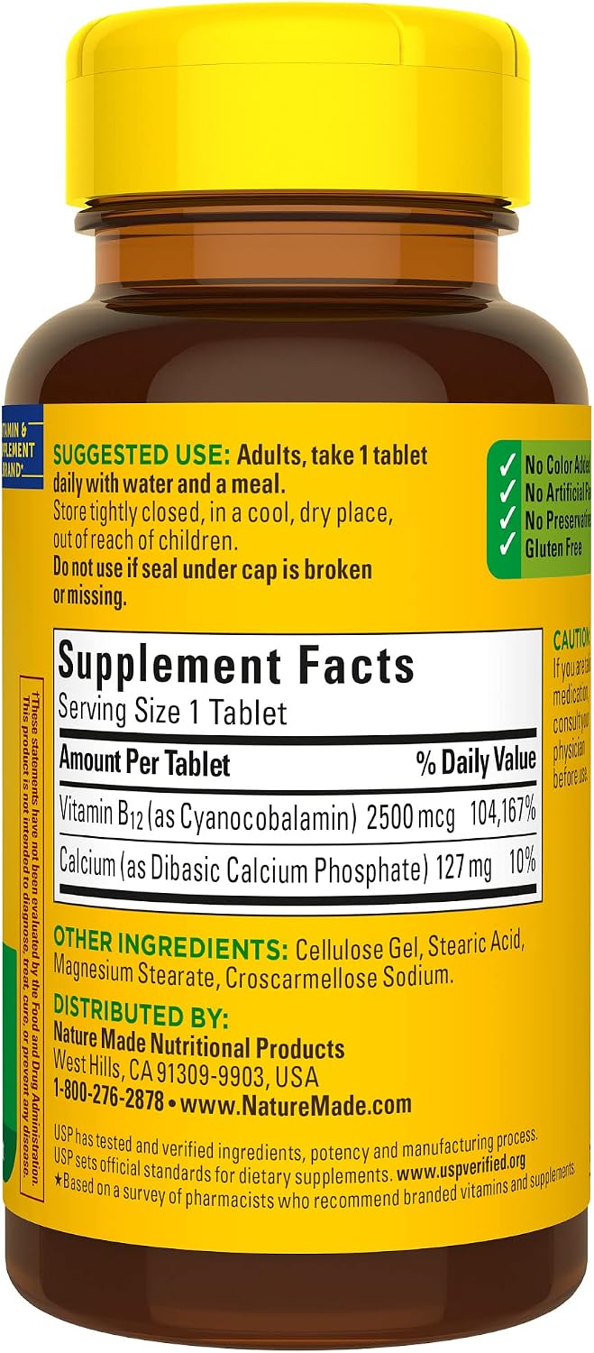 Nature Made Extra Strength Vitamin B12 2500 mcg, 60 Tablets - görsel 8