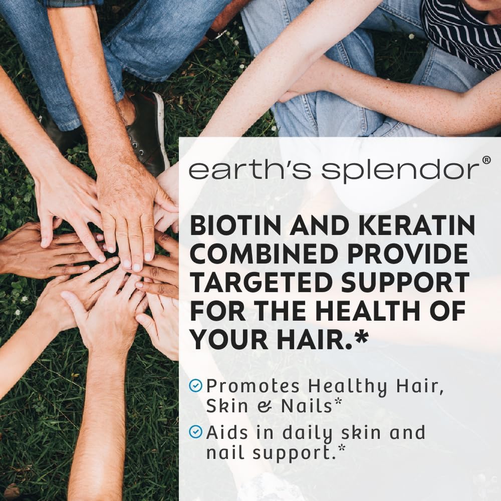 Earth's Splendor Biotin 10,000 mcg + Keratin 25 mg – Hair, Skin and Nails Support - görsel 3