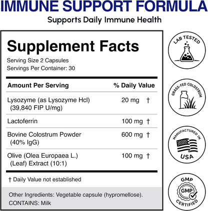 ImmunoCillin Immune Support Supplement with Lactoferrin, Lysozyme, Bovine Immunoglobulin & Olive Leaf Extract – Supports Immune Defence, Promotes Cellular Health for Adults – 60 Capsules