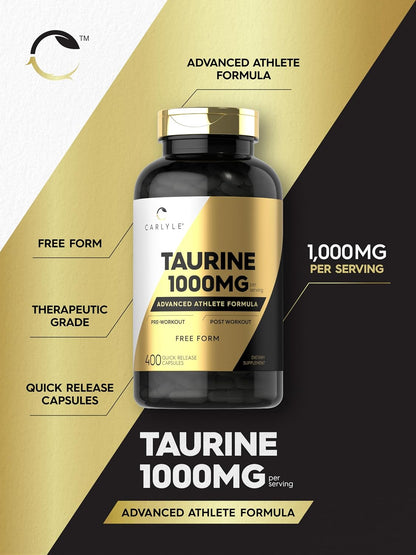 Carlyle Taurine 1000mg | 400 Capsules | Double Strength | Non-GMO & Gluten-free