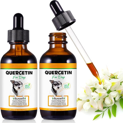 Quercetin for Dogs, Dog Quercetin Liquid Drops, Herbal Supplement for Allergy Relief, Cellular Health, Immune Support, Antioxidant 60 ml-2pcs
