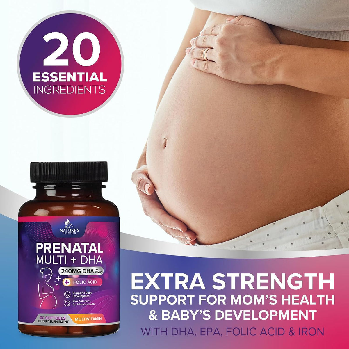 Nature's Nutrition Prenatal Vitamins with Folic Acid and Omega-3 DHA, 60 Softgels – Image 6