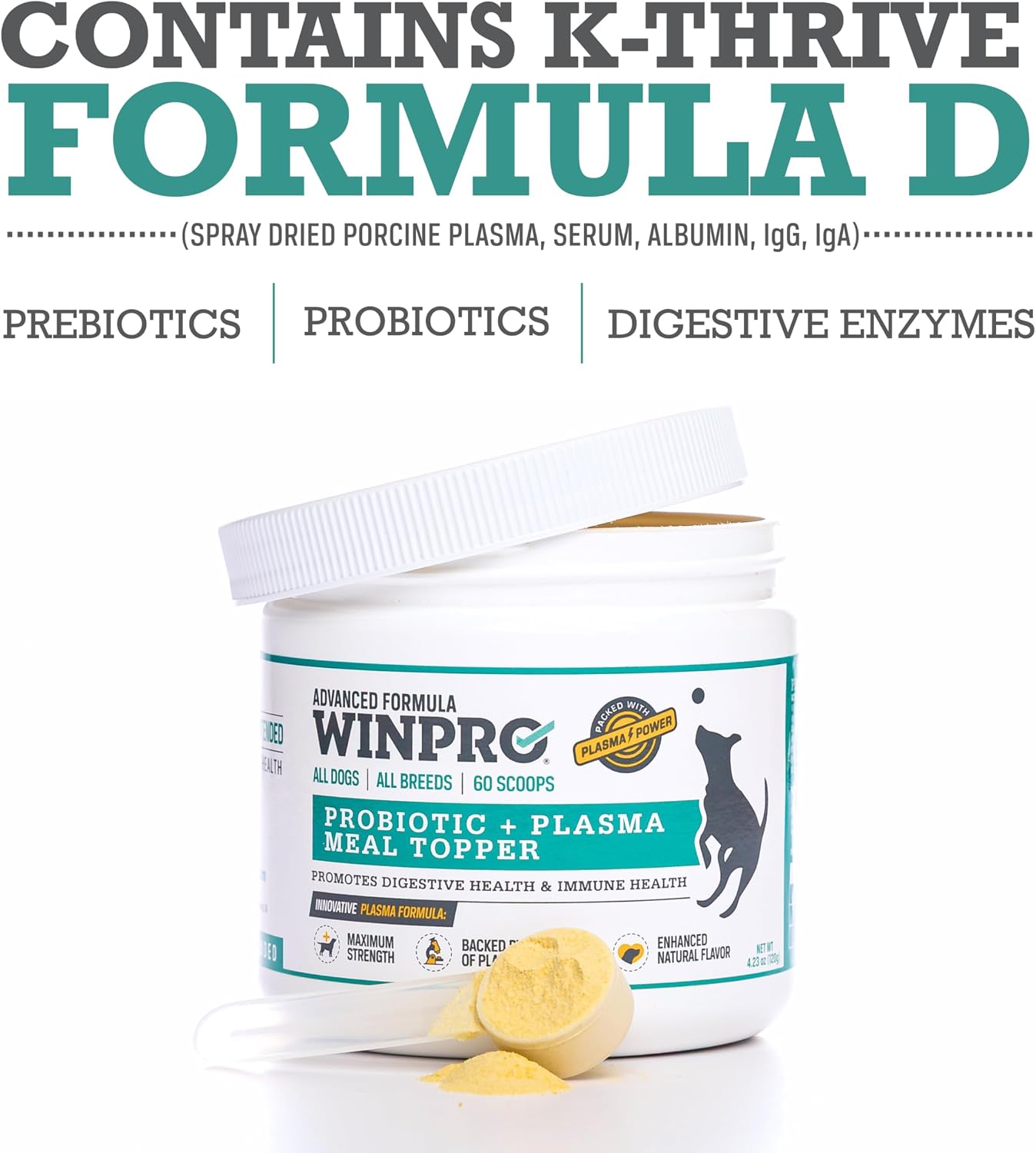 WINPRO Dog Probiotic Powder Meal Topper – Spray Dried Plasma with Prebiotics and Probiotics for Digestive Support and Gut Health, All Breeds, 60 Scoops - görsel 5