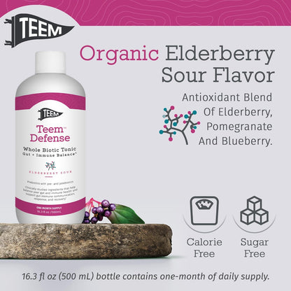 Teem Defence Liquid Probiotic with Elderberry - Whole Biotic Tonic for Digestion & Immunity, 482 ml