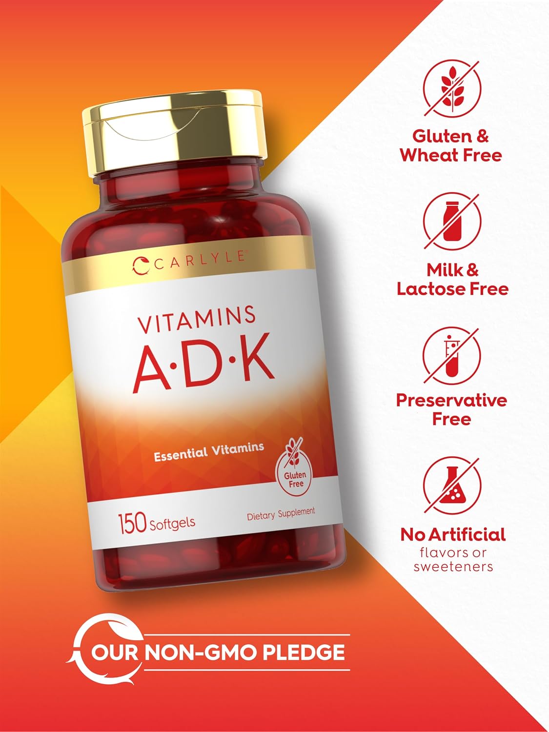 Carlyle Vitamin ADK Supplement | 150 Softgels | Vitamins A, D3, K1, K2 | Non-GMO, Gluten Free - görsel 5