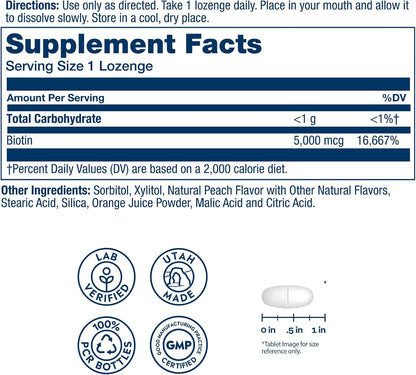 SOLARAY Biotin Supplement 5000 mcg - Pure Biotin for Hair, Skin and Nails - 60 Lozenges
