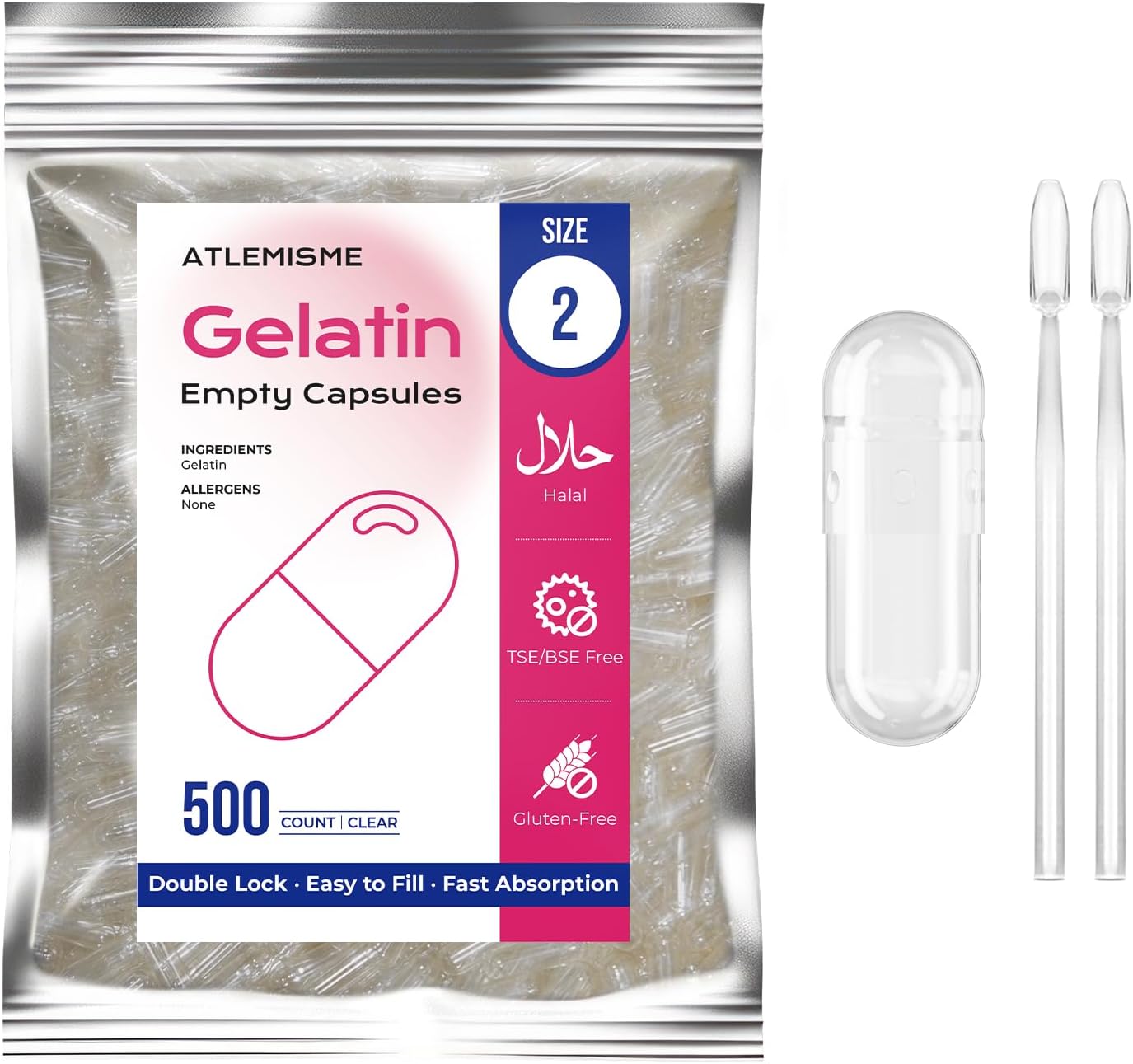 ATLEMISME Empty Gelatin Capsules Size 2 (1000 Count) with 2 Micro Lab Spoons - görsel 8
