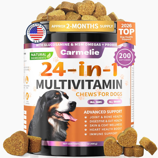 Dog Vitamins, 24 in 1 Dog Vitamins and Supplements, 200 Chews with Glucosamine Probiotics Omega-3 Puppy Multivitamins Chewable for Hip and Joint, Skin and Coat, Immune Health, Digestive Health (Chicken)