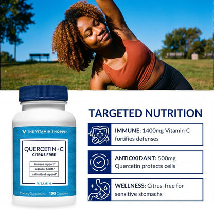 The Vitamin Shoppe Quercetin + C – Citrus Free – 1400mg Vitamin C & 500mg Quercetin – Immune Support – 100 Capsules