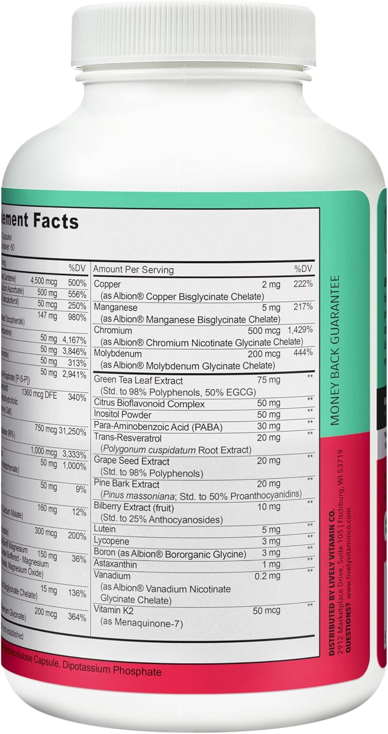 Lively Vitamin Co. Multivitamin - 37 Vitamins, Minerals and Extracts - 240 Vegetarian Capsules - görsel 3