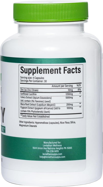Virility - Men's Potency Support: Zinc, Sunflower Lecithin, Pygeum & Celery Extract, Maca Root - 120 Capsules