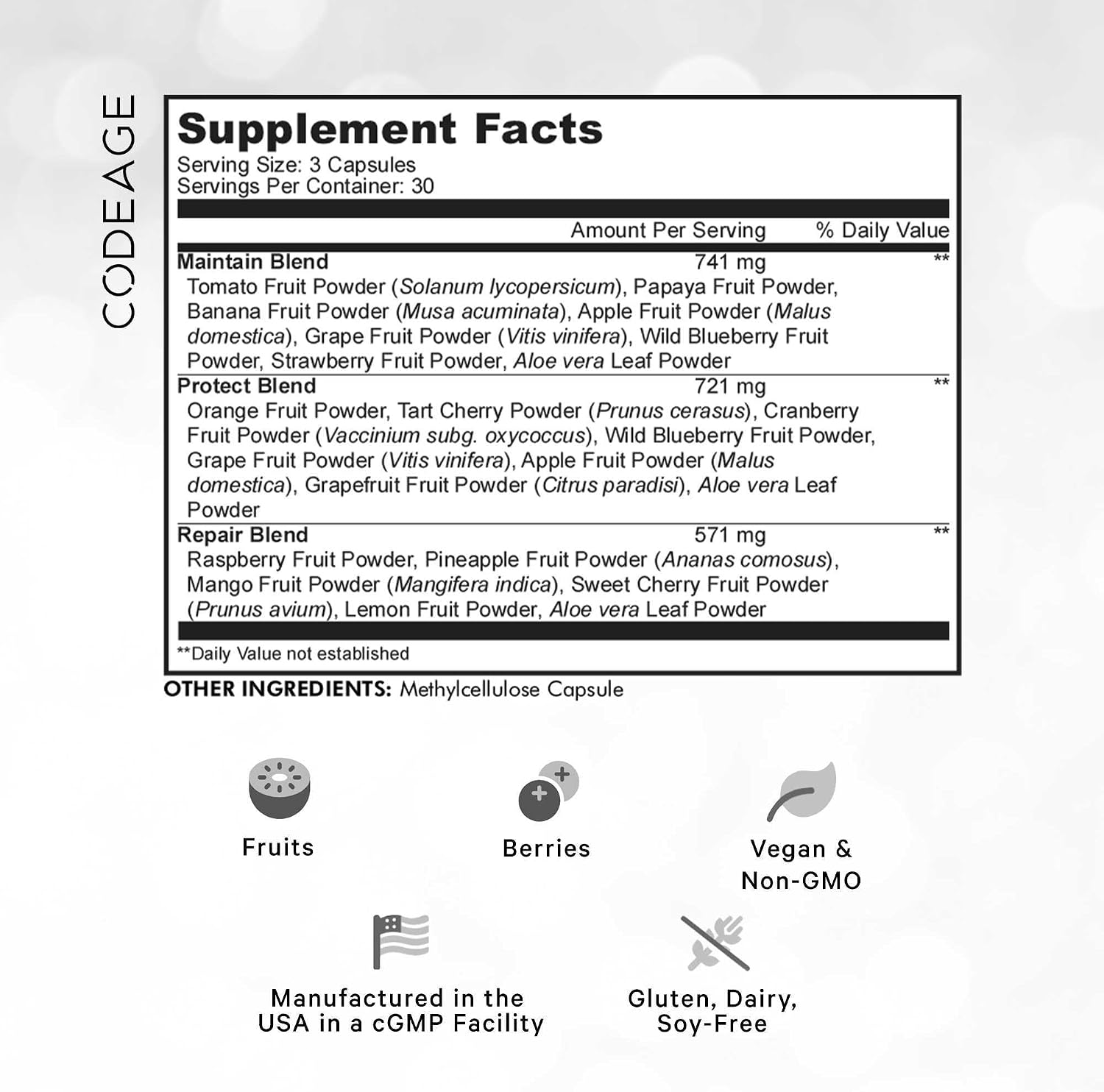 Codeage Instantfood Fast Fruits - Over 15 Fruit Powders Blend - Vegan Whole Food Multivitamin - Non-GMO - 90 Capsules - görsel 2