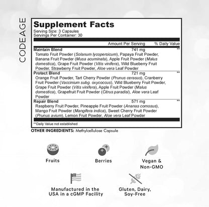 Codeage Instantfood Fast Fruits - Over 15 Fruit Powders Blend - Vegan Whole Food Multivitamin - Non-GMO - 90 Capsules
