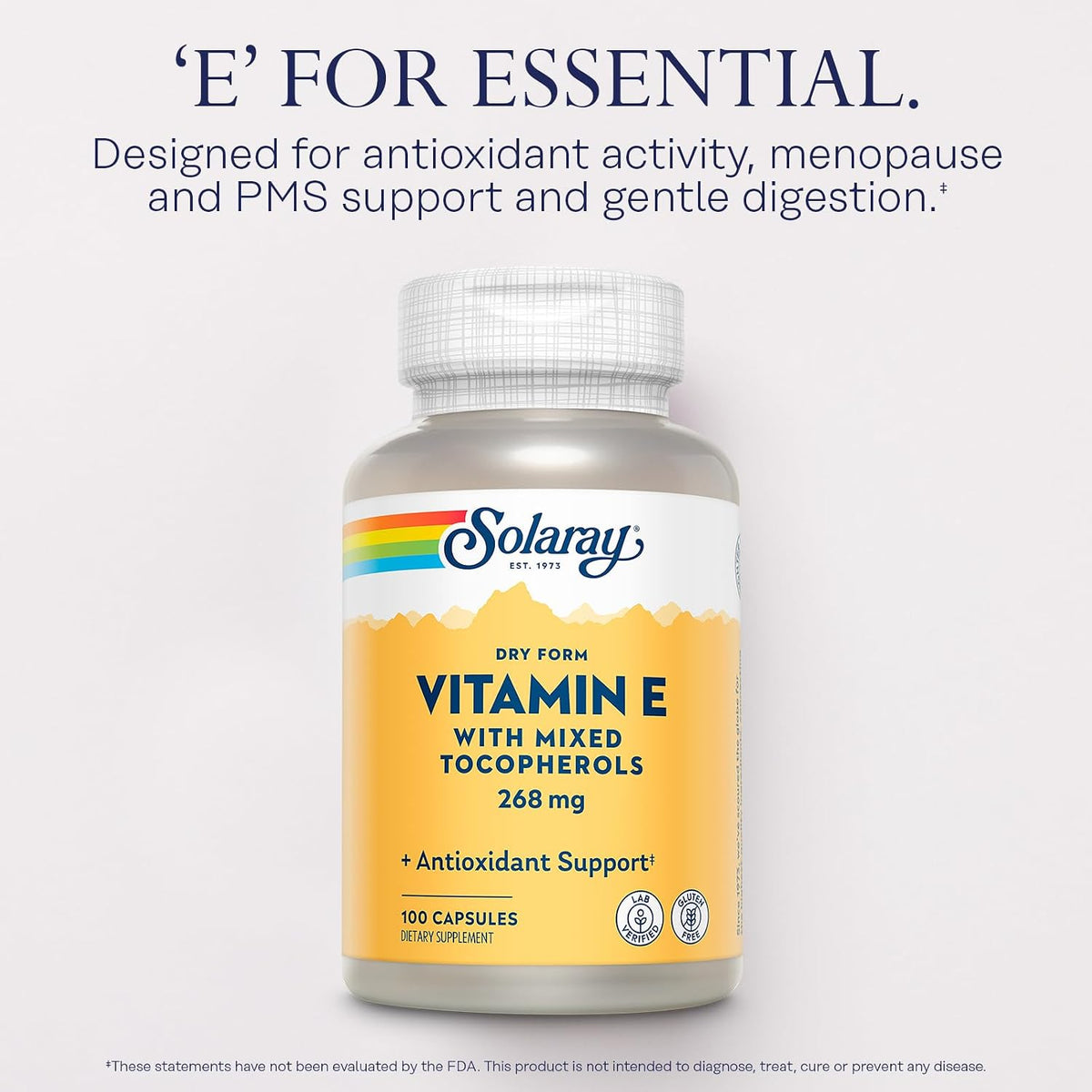 SOLARAY Vitamin E 400 IU (268 mg) - Dry Form with Mixed Tocopherols, Natural Source, 100 Capsules - görsel 3