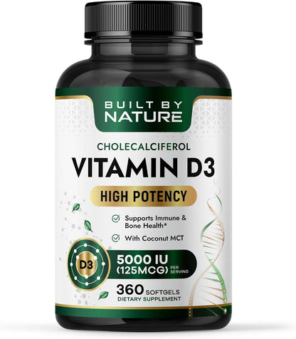 Built by Nature Vitamin D3 5000 IU Food Supplement, 360 Mini Soft gel capsules
