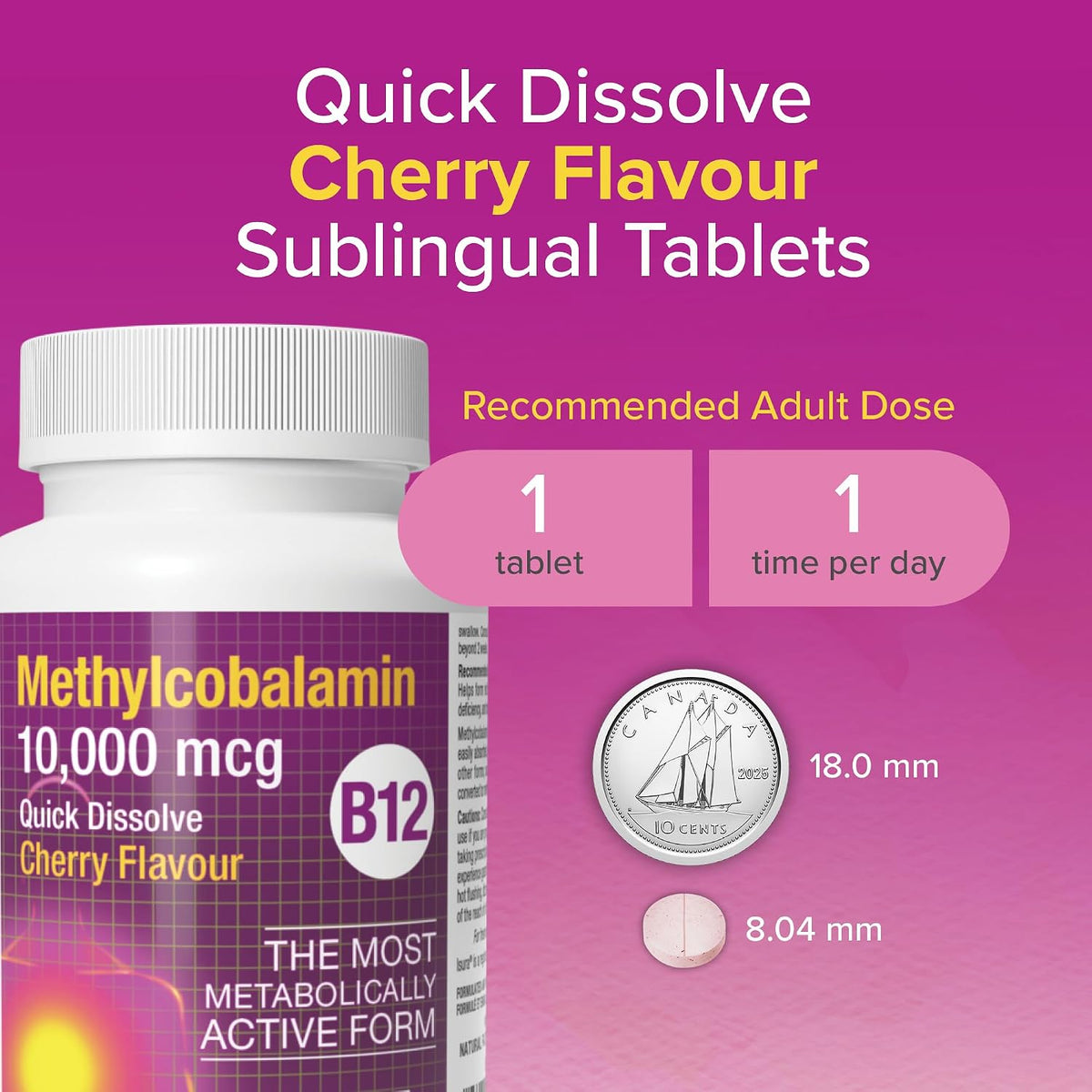 Natural Factors Methylcobalamin 10,000 mcg - Vitamin B12 Supplement - Metabolically Active Form - 30 Chewable Tablets - görsel 3