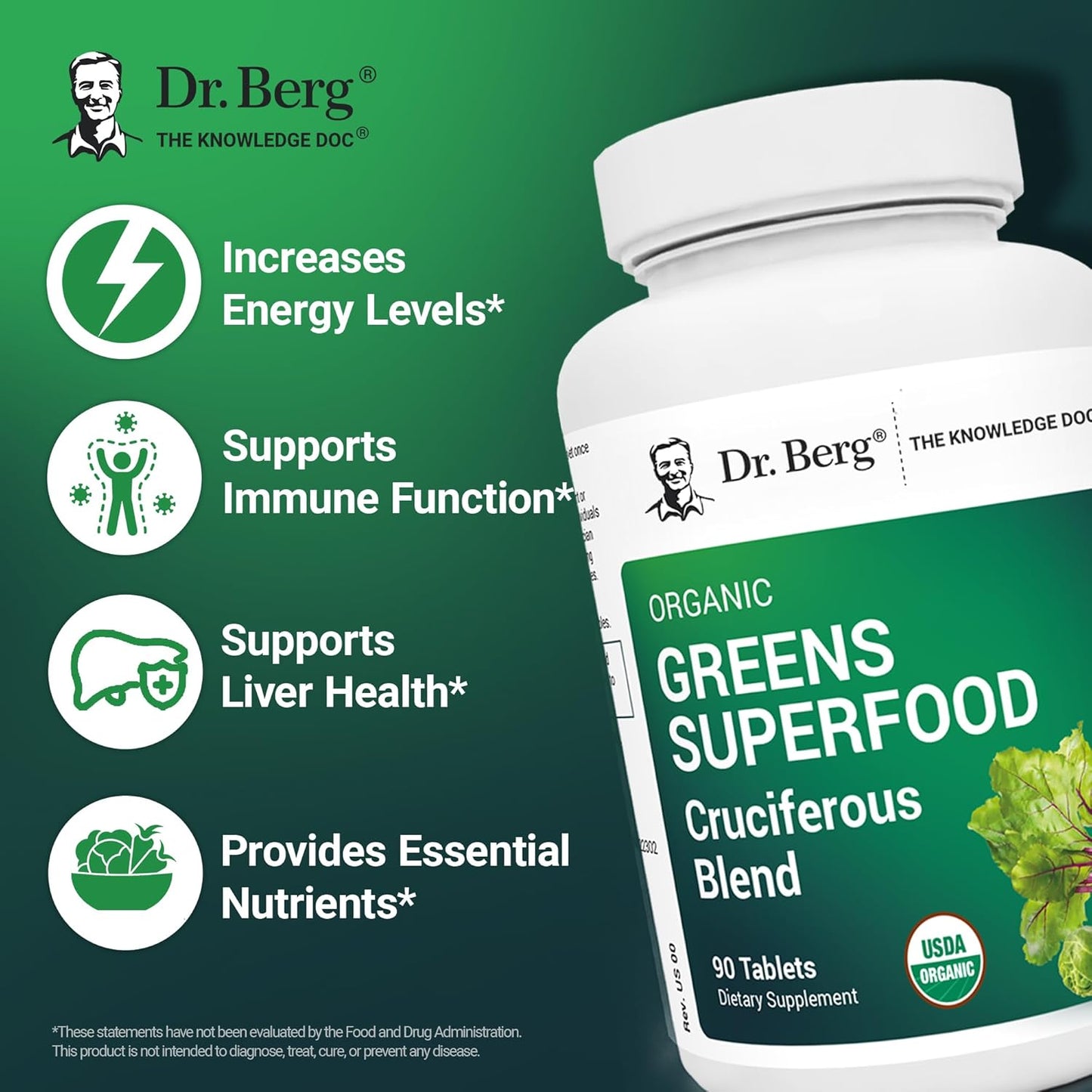 Dr. Berg's Greens Superfood Cruciferous Vegetable Tablets – 90 Tablets - görsel 3