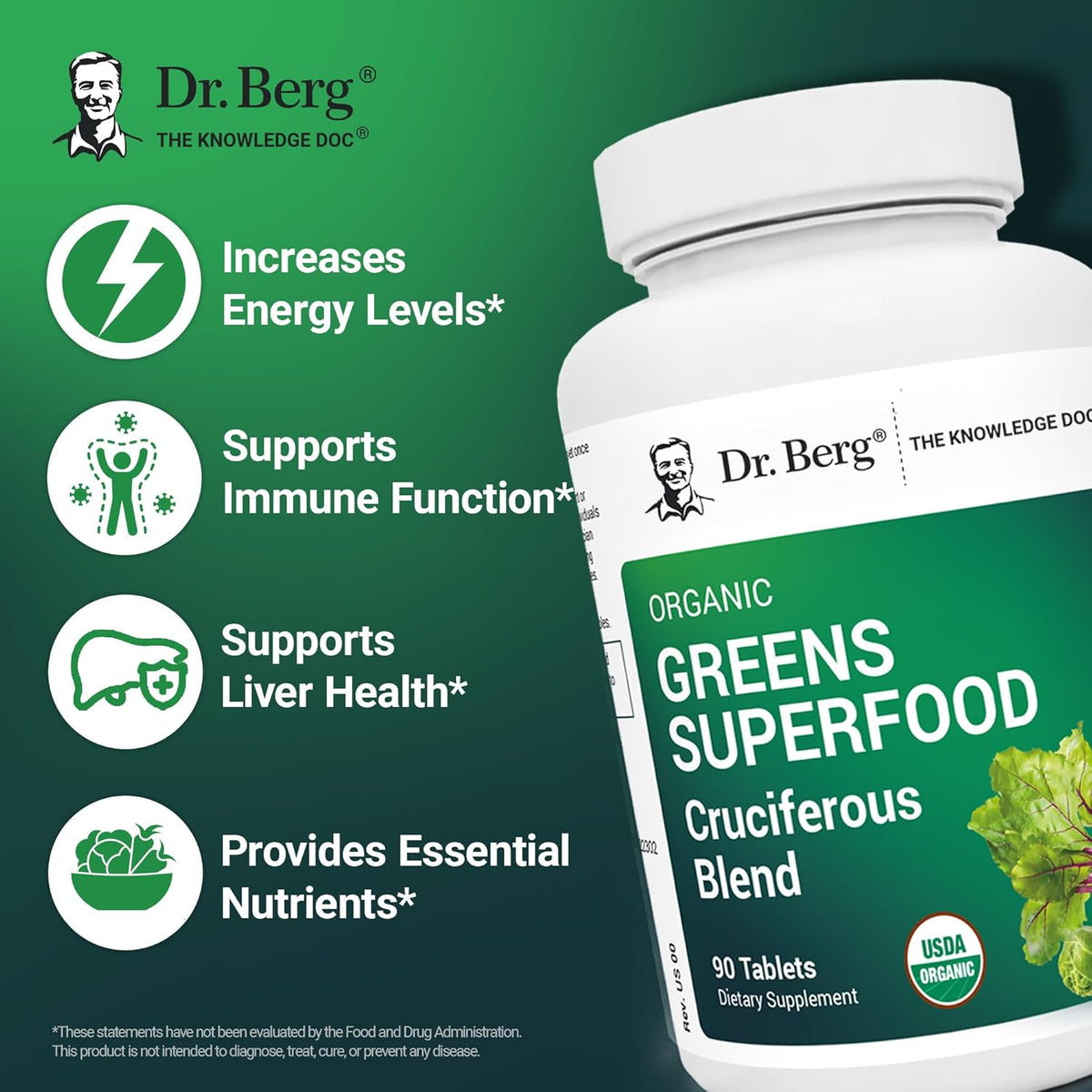 Dr. Berg's Greens Superfood Cruciferous Vegetable Tablets – 90 Tablets - görsel 3