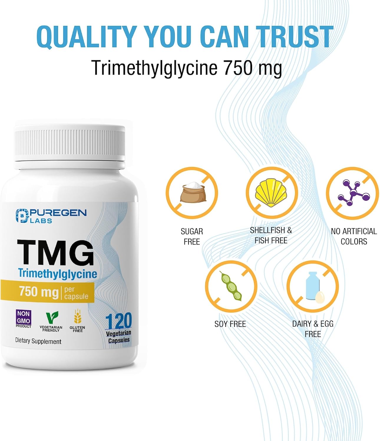 Puregen Labs TMG 750 mg – High Potency Trimethylglycine Supplement – Supports Normal Homocysteine Metabolism – Non-GMO, Gluten & Dairy-free – 60 Vegetarian Capsules - görsel 4