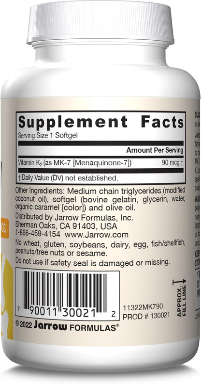 Jarrow Formulae MK-7 90 mcg – Vitamin K2 (MK-7) Food Supplement for Bone and Cardiovascular Health – 90 Softgels