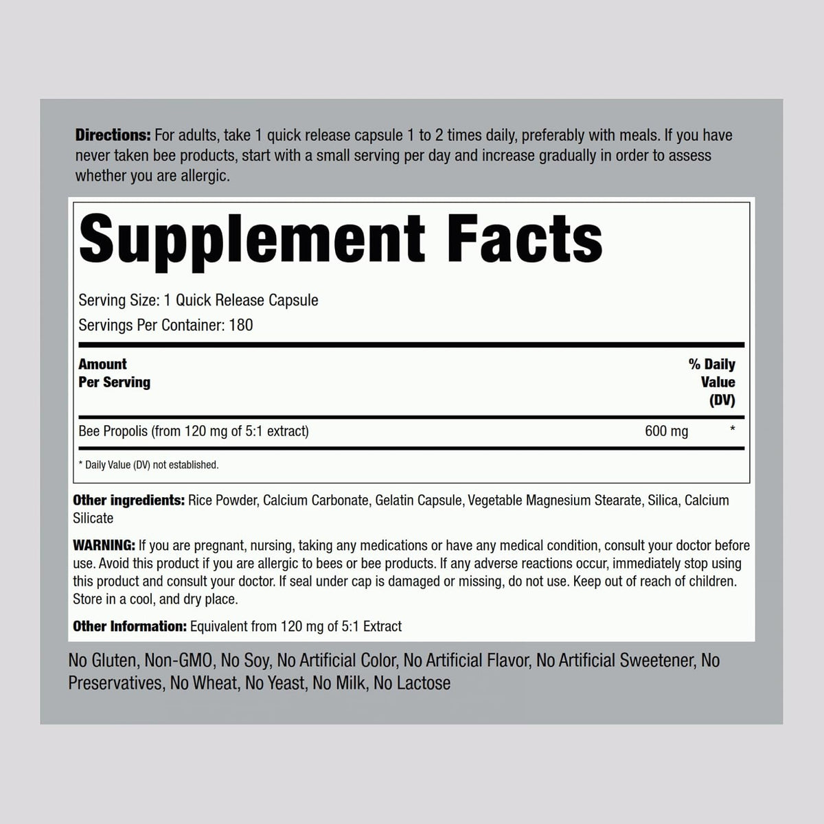 Piping Rock Bee Propolis Extract Capsules | 180 Capsules - görsel 2