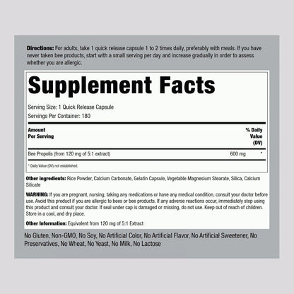Piping Rock Bee Propolis Extract Capsules | 180 Capsules