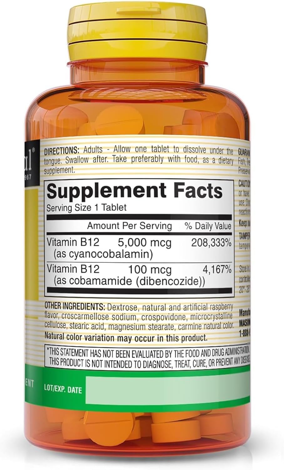 Mason Natural Vitamin B12 5000 mcg Sublingual Tablets (2 Pack) - görsel 2