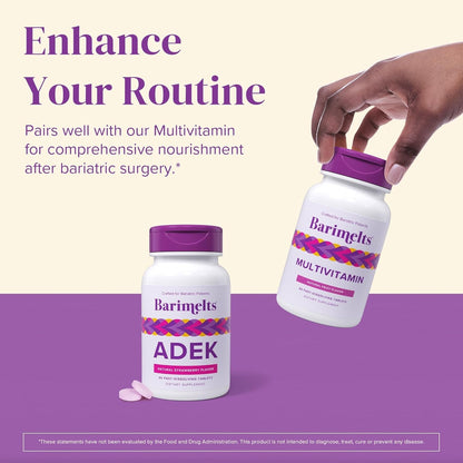 Barimelts ADEK – 60 Fast-Dissolving Tablets – Sugar-Free Bariatric Vitamins for Women – Natural Strawberry Flavour (2-Month Supply)