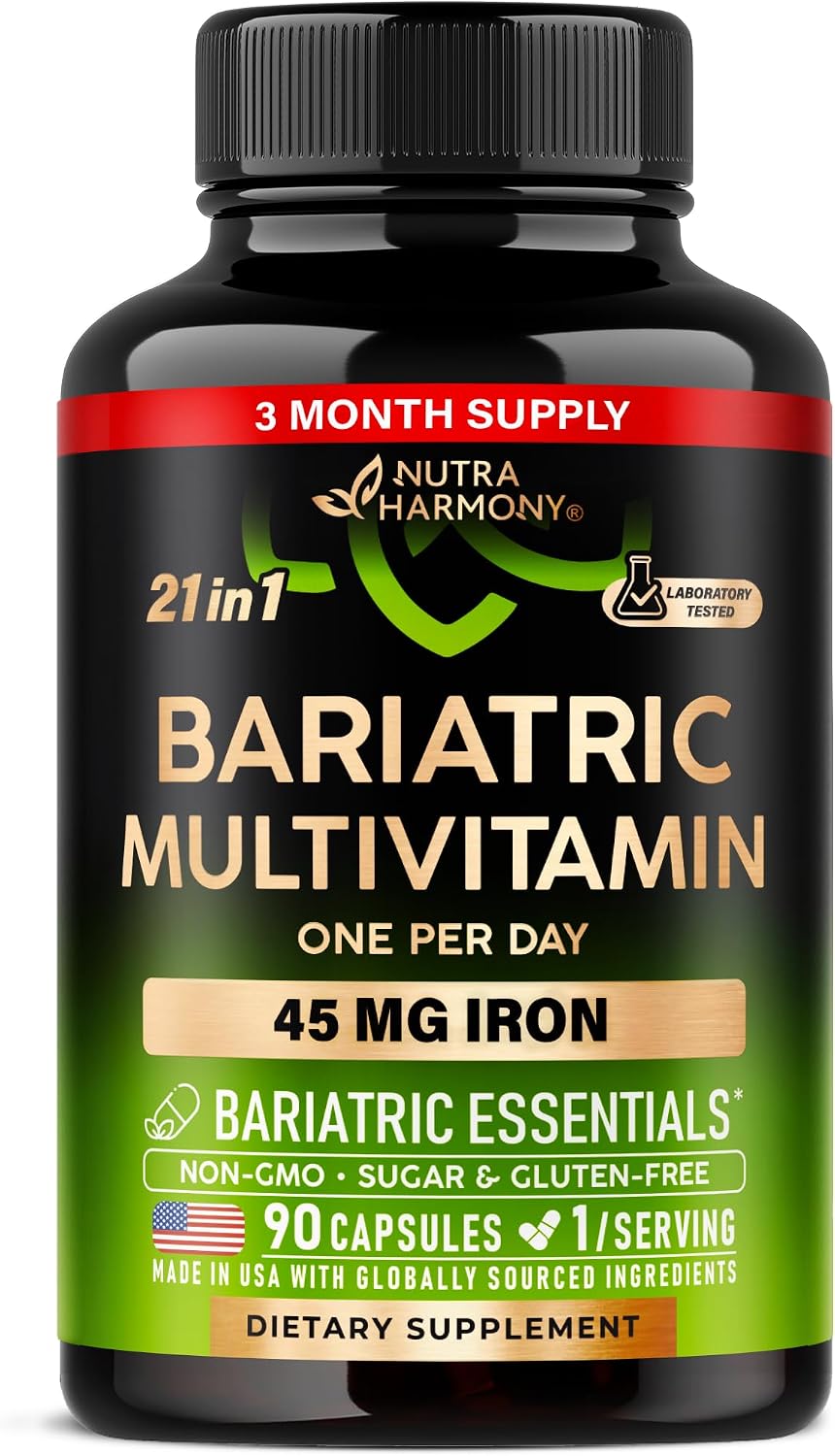 Bariatric Multivitamin - 45 mg Iron Supplement - Lab Tested - for Women and Men - All-in-One, 21 Essential Vitamins - Gastric Sleeve Support - Free of Sugar, Gluten and Soya - 90 Capsules, Once Daily - görsel 1