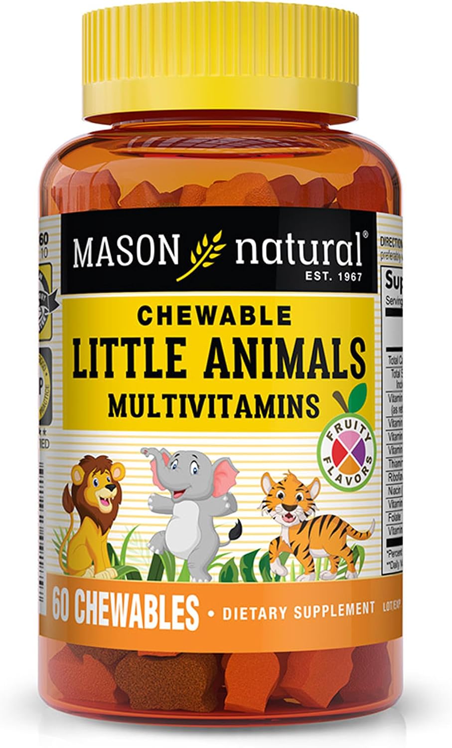 MASON NATURAL Chewable Little Animals Multivitamins for Kids - Children's Daily Multivitamin with Vitamin A, C, D, B1, B2, B3, B6, B12, and Folate - 60 Animal Shaped Chewable Tablets - görsel 1