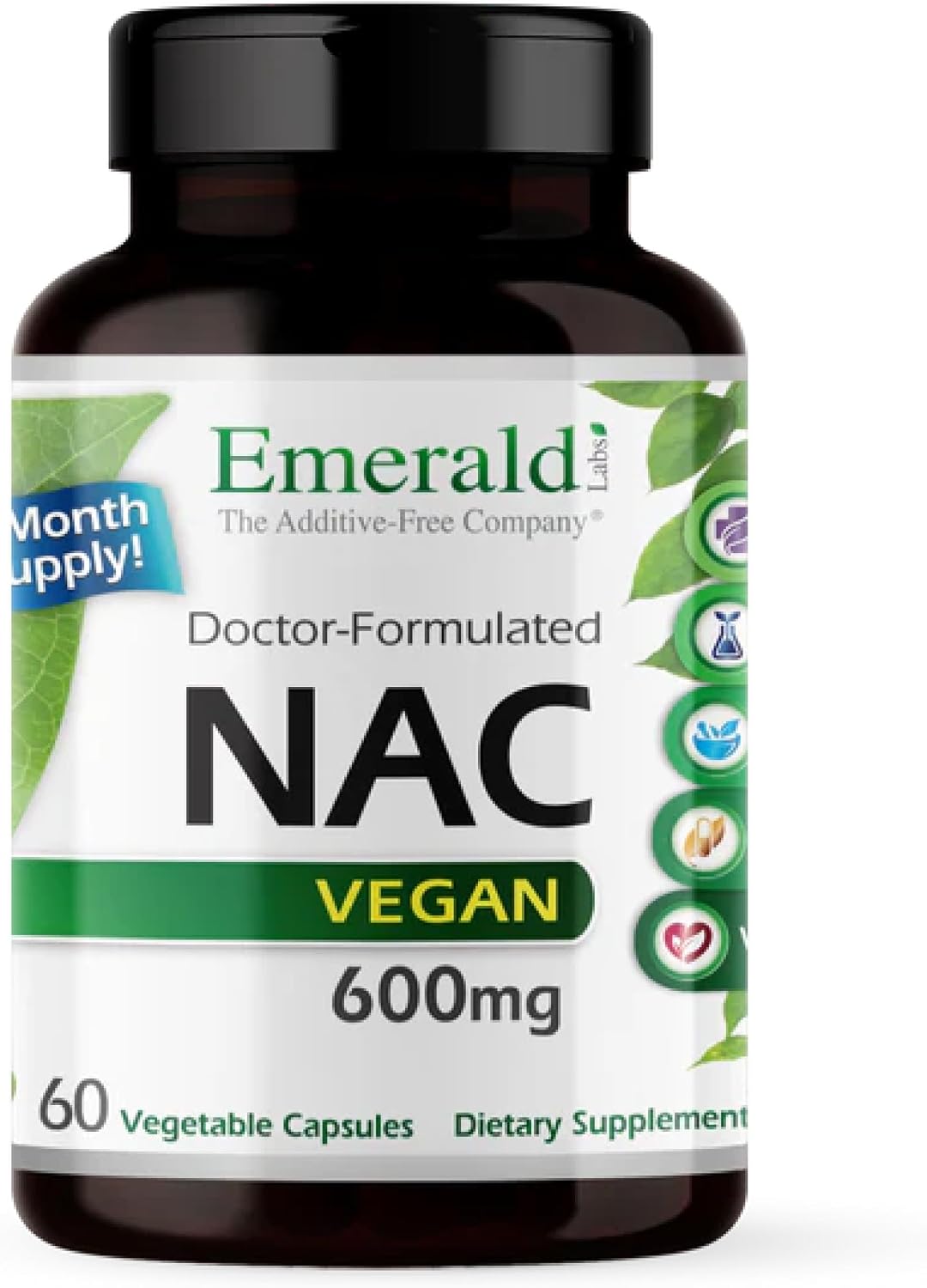 EMERALD LABS NAC 600mg – N-Acetyl-L-Cysteine Vegan Supplement (60 Capsules) - görsel 1