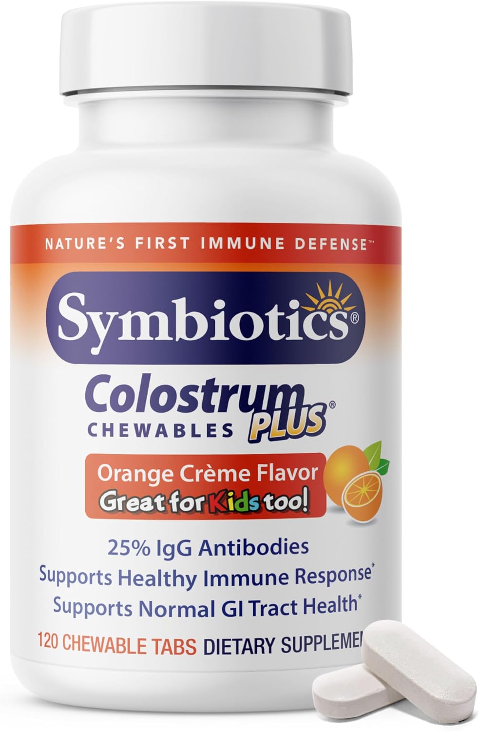 Symbiotics Naturade Colostrum Chewable Tablets – Orange Cream, 120 Tablets - görsel 1