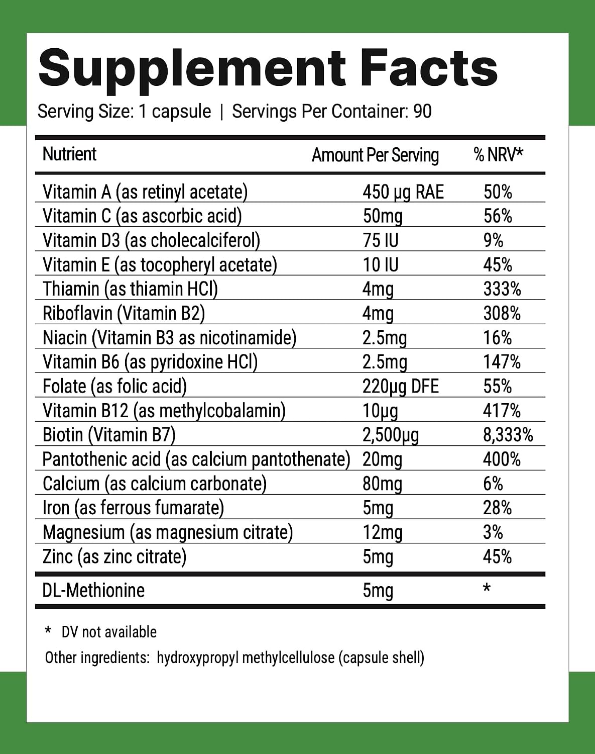 Nutri-Align Hair Defence Biotin Complex - 2500mcg Biotin with Vitamin A, Folic Acid & Calcium, 90 Capsules - görsel 2