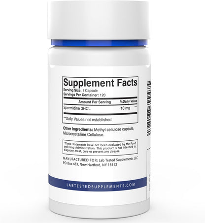 Spermidine 3HCL Supplement - 120 Capsules (10mg each) - Third-Party COA per Batch