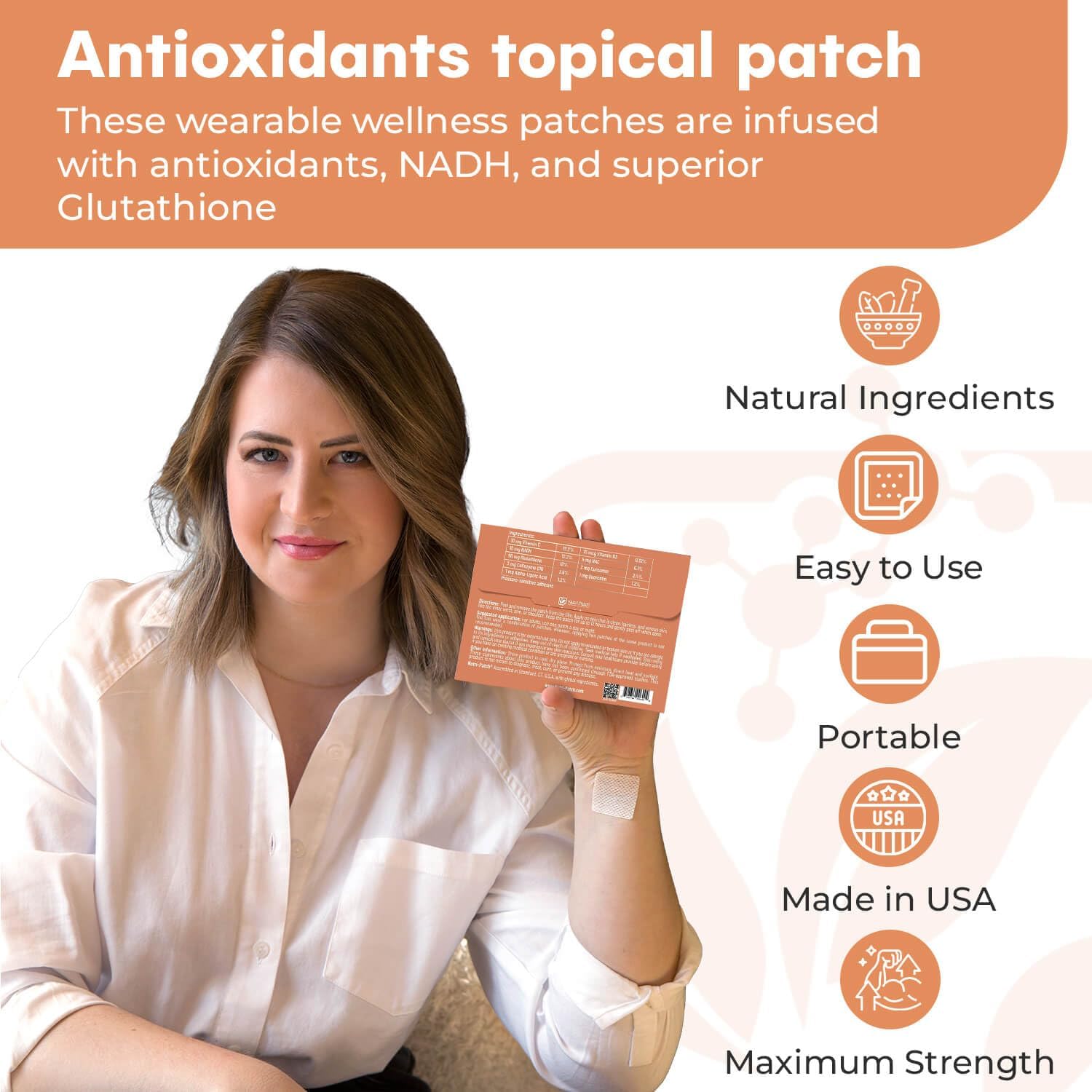 NUTRI-PATCH® Antioxidants Topical Patch, Infused with NADH, Glutathione, Coenzyme Q10, NAC, and Nutrients (30/Pack) - görsel 2
