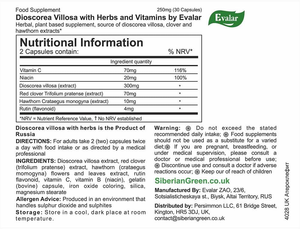 Evalar Dioscorea Villosa Wild Yam Red Clover Extract Ateroklefit Herb - 30 Capsules - görsel 4