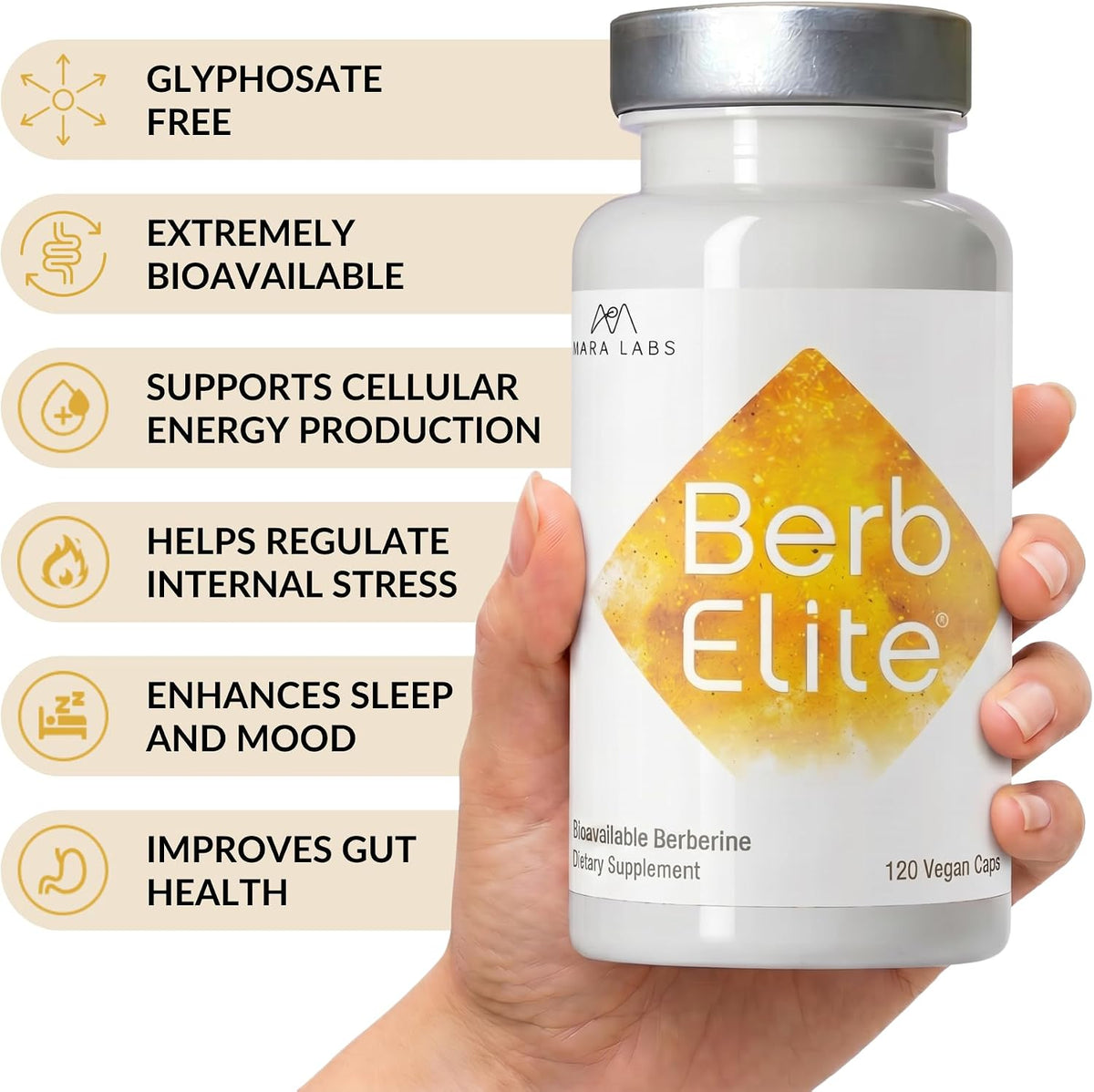 Mara Labs BerbElite | 350mg Berberine HCL & Broccoli Seed Complex | 120 Vegan Capsules - görsel 3
