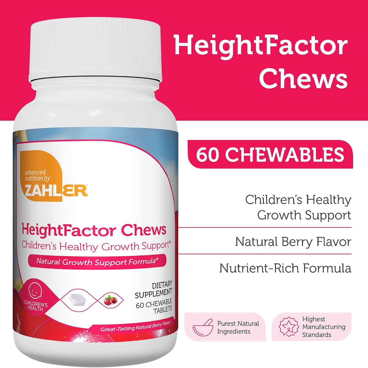 Zahler HeightFactor Chewable Tablets - Children's Height Growth Supplement (60 Count) - görsel 2
