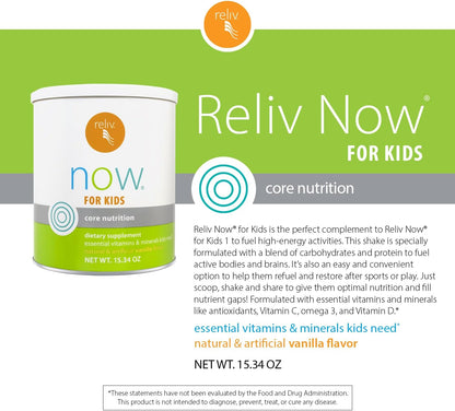 RELIV Now for Kids Vanilla - Nutritional Shake with Essential Vitamins, Minerals, Carbohydrates & Protein for Sustained Energy, 15 Servings